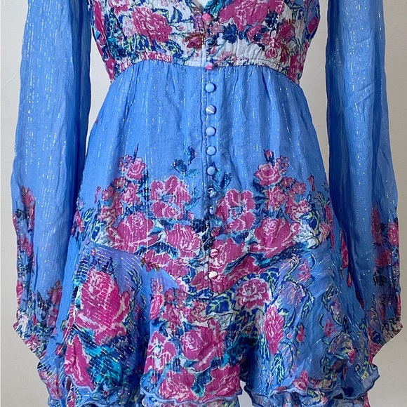 HEMANT & NANDITA Metallic Stripe Floral Minidress size M - Picture 9 of 14